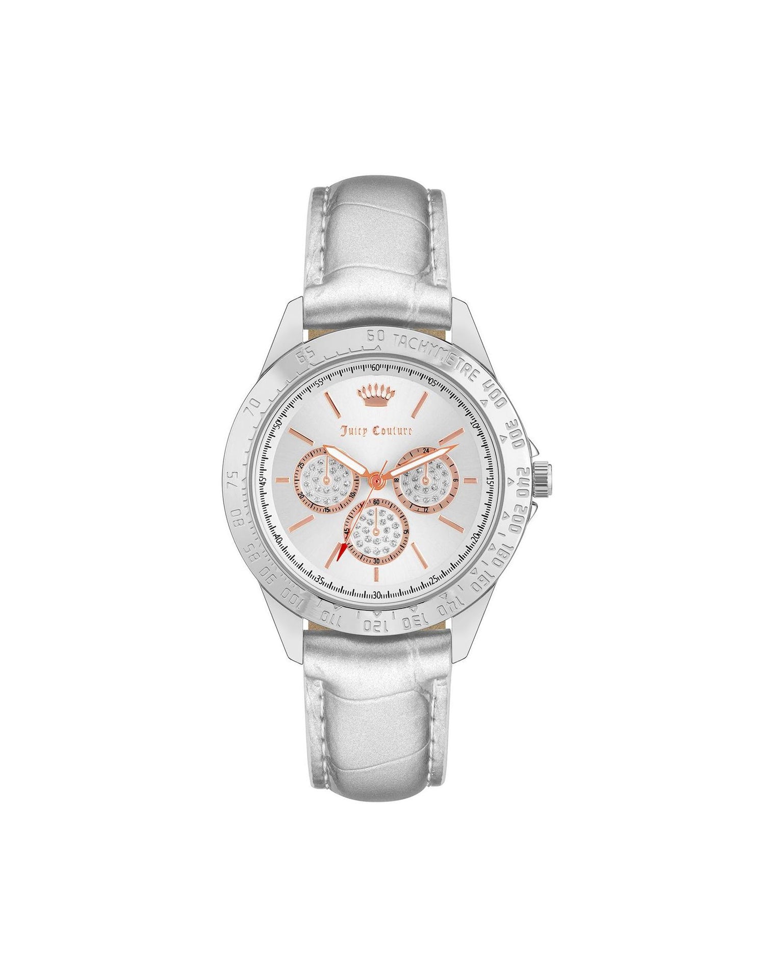Silver Rhinestone Fashion Watch with Leatherette Strap One Size Women-Women&