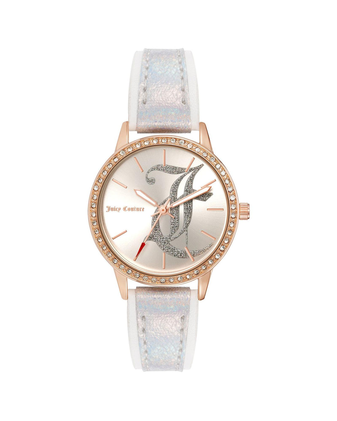 Rose Gold Analog Womens Fashion Watch with Rhinestone Detail and White Leatherette Strap One Size Women-Women&
