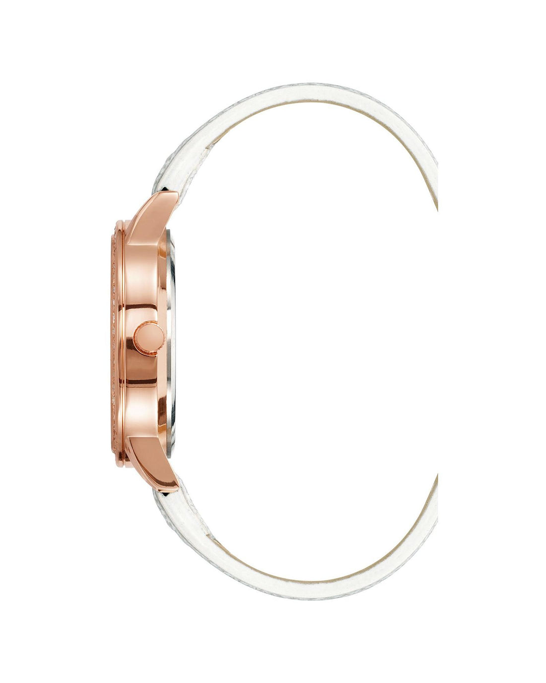 Rose Gold Analog Womens Fashion Watch with Rhinestone Detail and White Leatherette Strap One Size Women-Women&