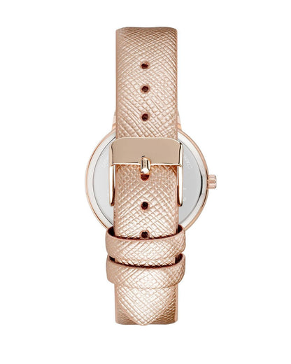 Rose Gold Rhinestone Fashion Analog Watch with Leatherette Strap One Size Women-Women&