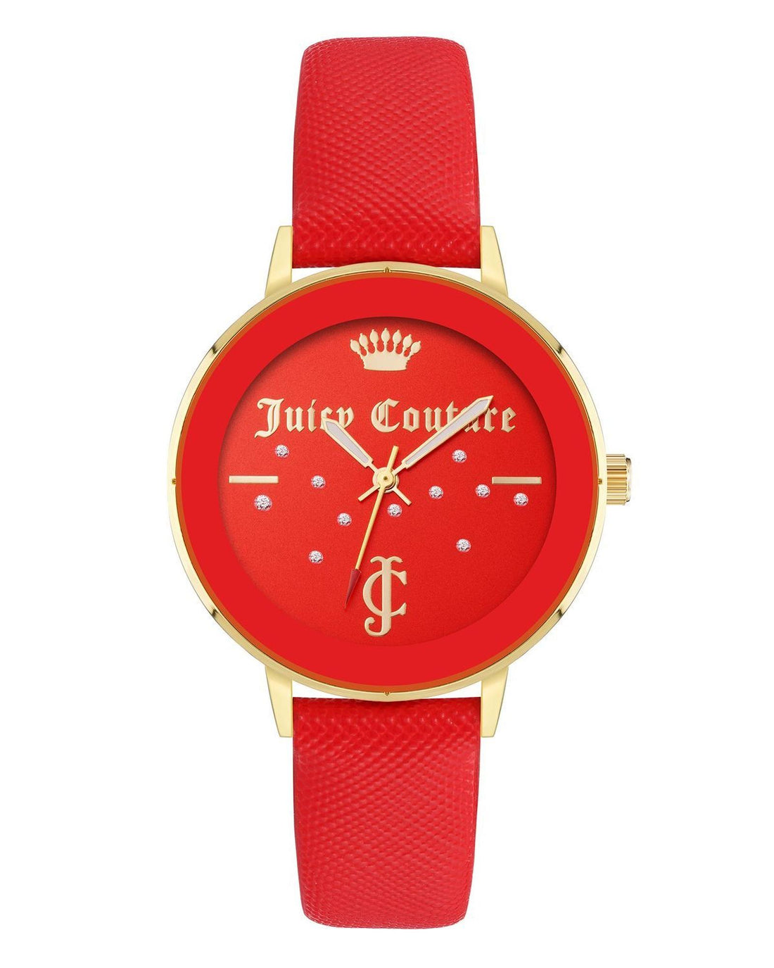 Gold Rhinestone Fashion Watch with Red Leatherette Strap One Size Women-Women&