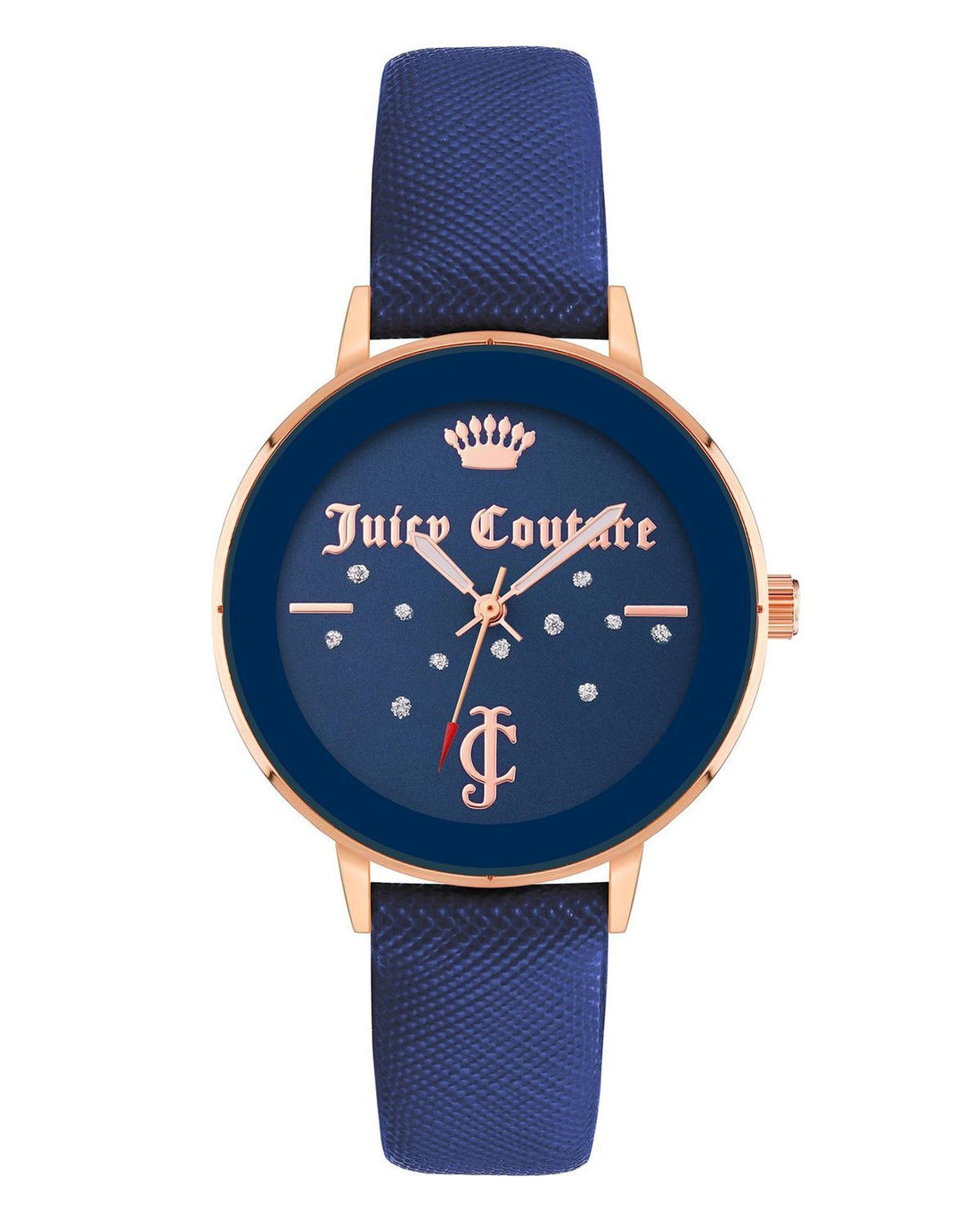 Rose Gold Analog Rhinestone Fashion Watch with Blue Leatherette Strap One Size Women-Women&