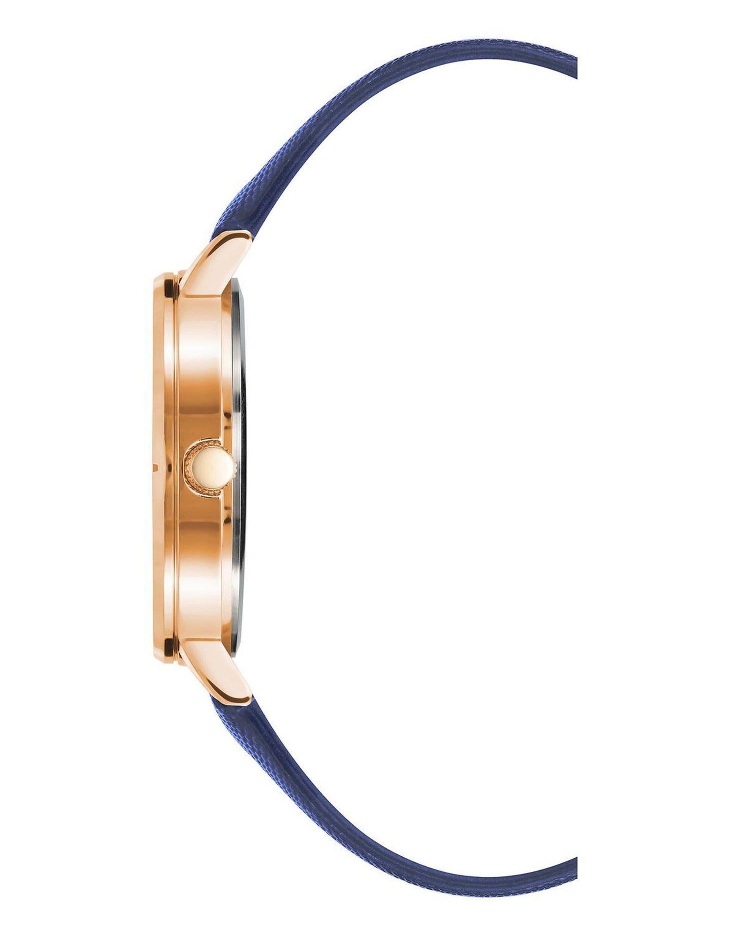 Rose Gold Analog Rhinestone Fashion Watch with Blue Leatherette Strap One Size Women-Women&