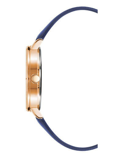 Rose Gold Analog Rhinestone Fashion Watch with Blue Leatherette Strap One Size Women-Women&