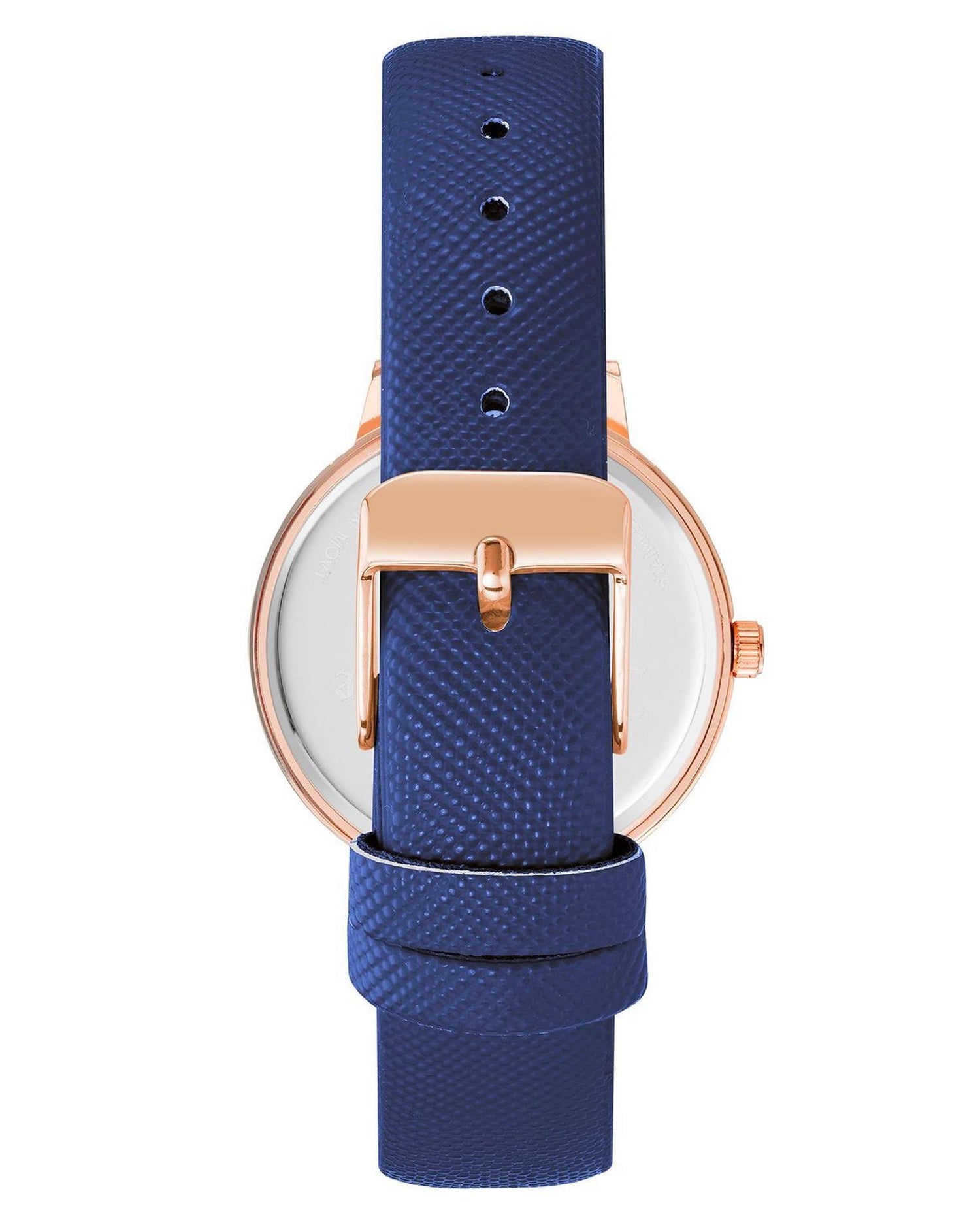 Rose Gold Analog Rhinestone Fashion Watch with Blue Leatherette Strap One Size Women-Women&