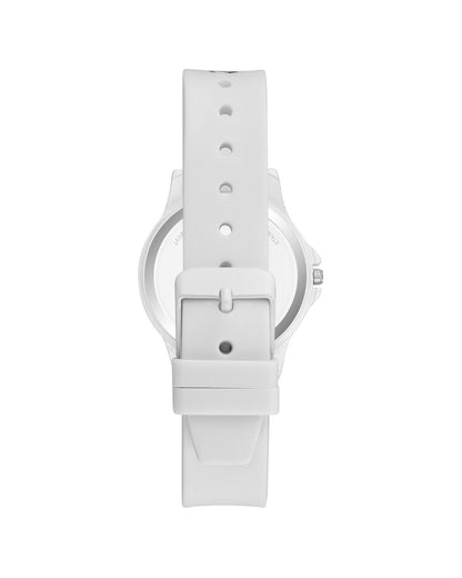 White Quartz Fashion Watch with Rhinestone Detail One Size Women-Women&