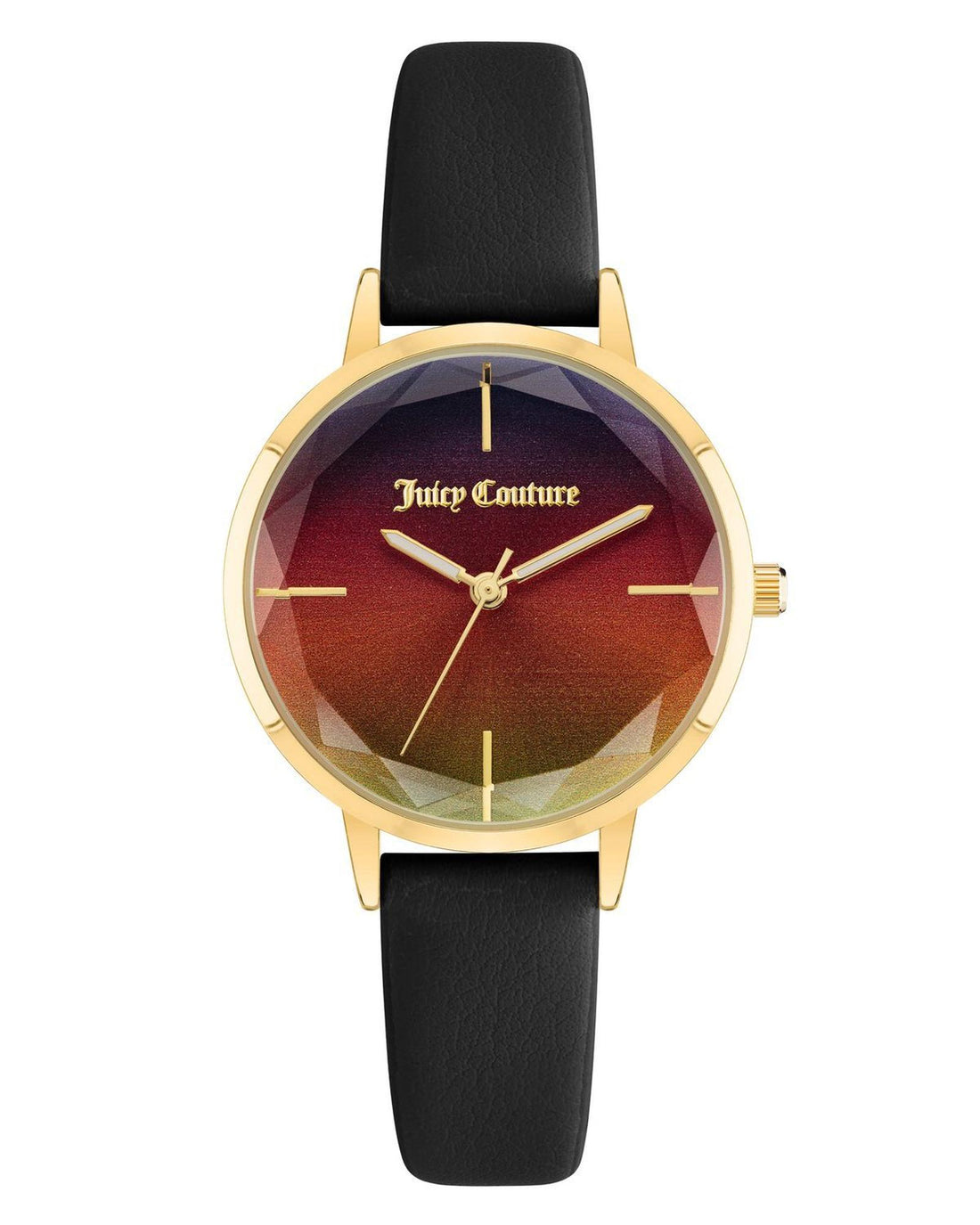 Gold Fashion Womens Analog Quartz Watch with Black Leatherette Wristband One Size Women-Women&