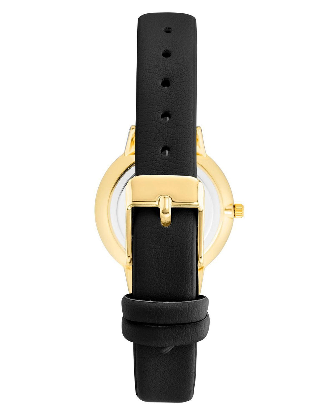 Gold Fashion Womens Analog Quartz Watch with Black Leatherette Wristband One Size Women-Women&