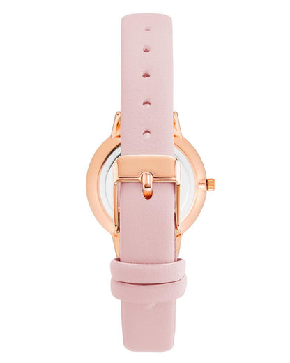 Rose Gold Fashion Quartz Watch with Leatherette Wristband One Size Women-Women&