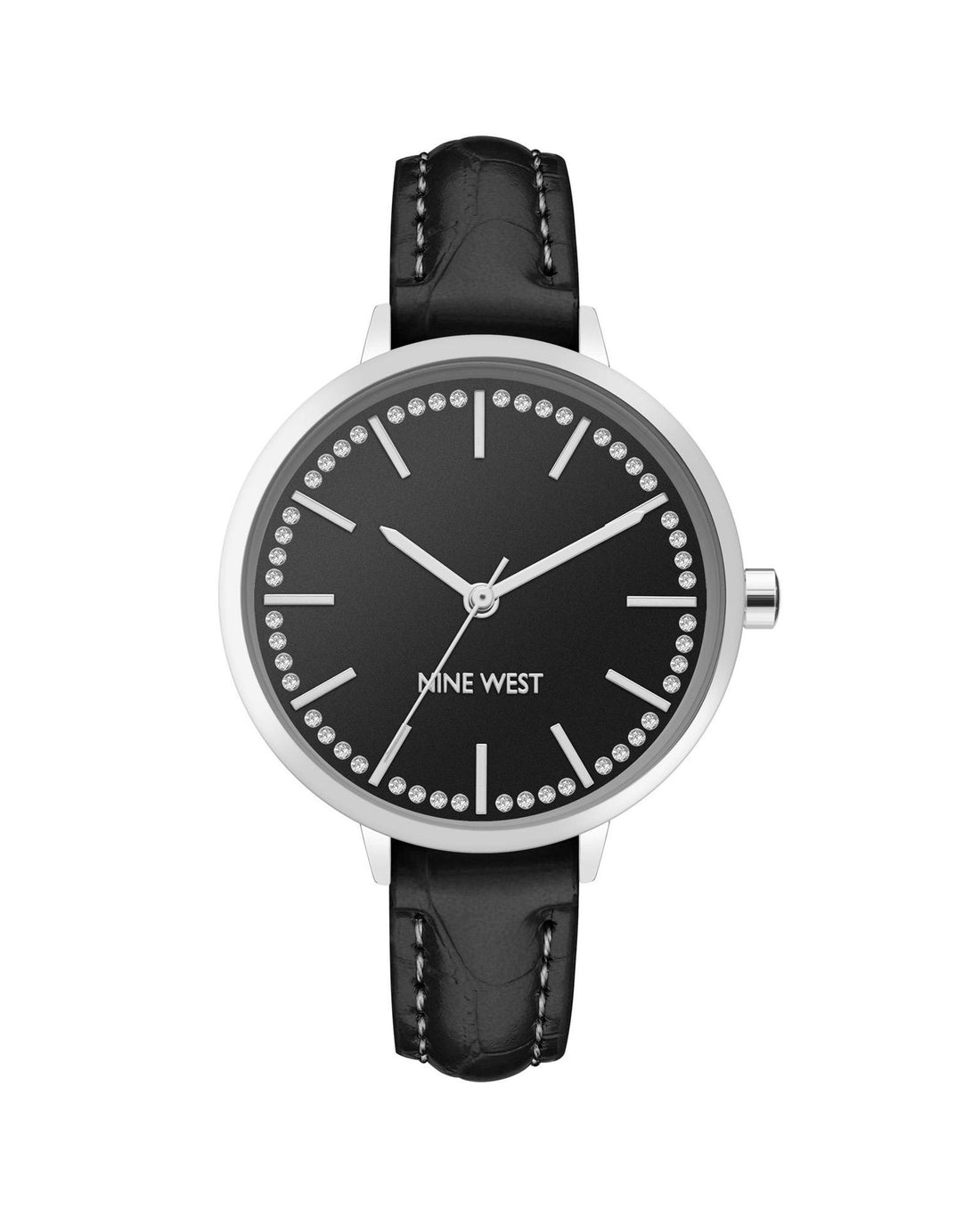 Silver Analog Rhine Stone Fashion Watch with Leatherette Strap One Size Women-Women&