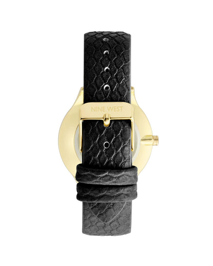 Black Stainless Steel Analog Quartz Watch with Leatherette Strap One Size Women-Women&