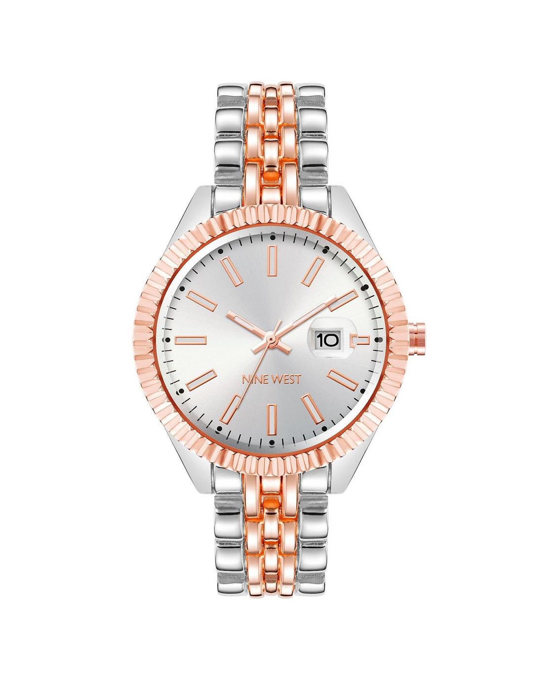 Bicolor Day and Date Analog Quartz Watch One Size Women-Women&