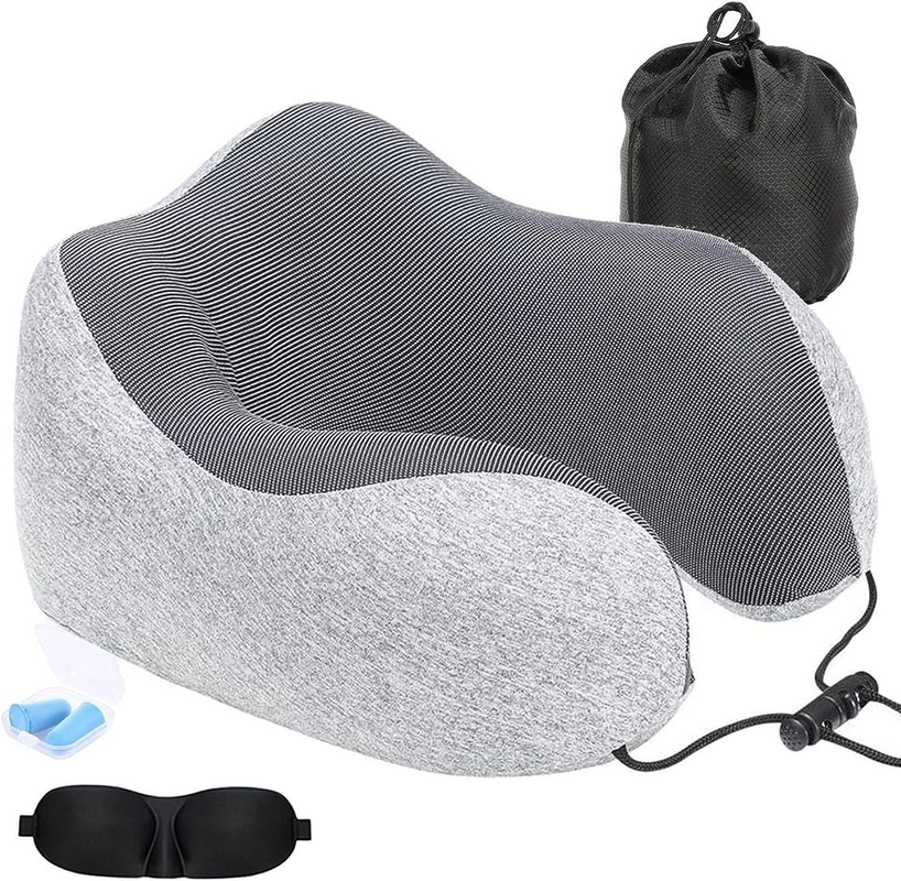 Pain Relief Memory Foam Neck Pillow for Travel in Car U Shape Travel Pillow Airplane with Eye Mask Set-Home &amp; Garden &gt; Home &amp; Garden Others-PEROZ Accessories