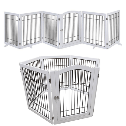 Wooden Dog Pen and Six Panel Pet Gate, White-Pet Care &gt; Dog Supplies-PEROZ Accessories