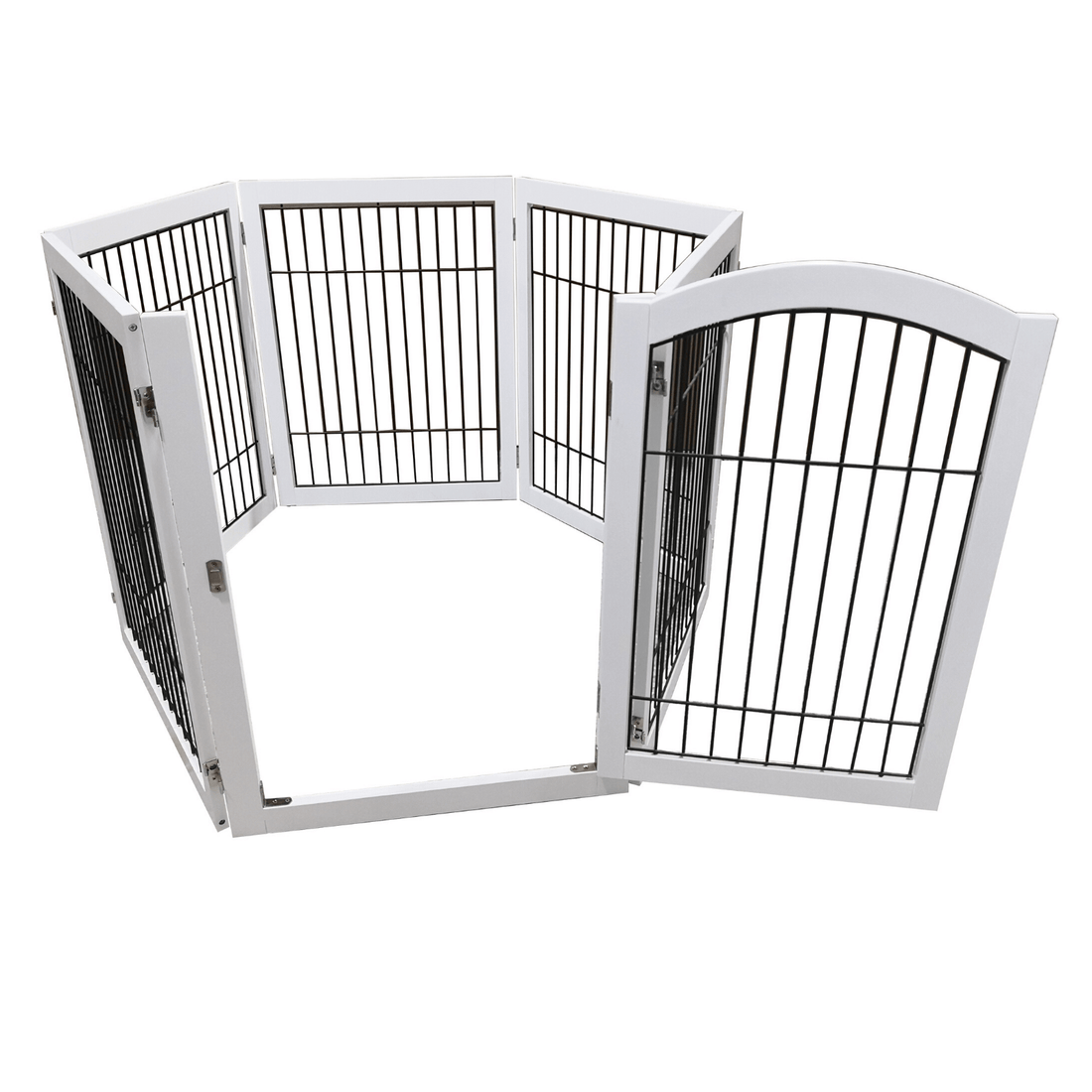 Wooden Dog Pen and Six Panel Pet Gate, White-Pet Care &gt; Dog Supplies-PEROZ Accessories