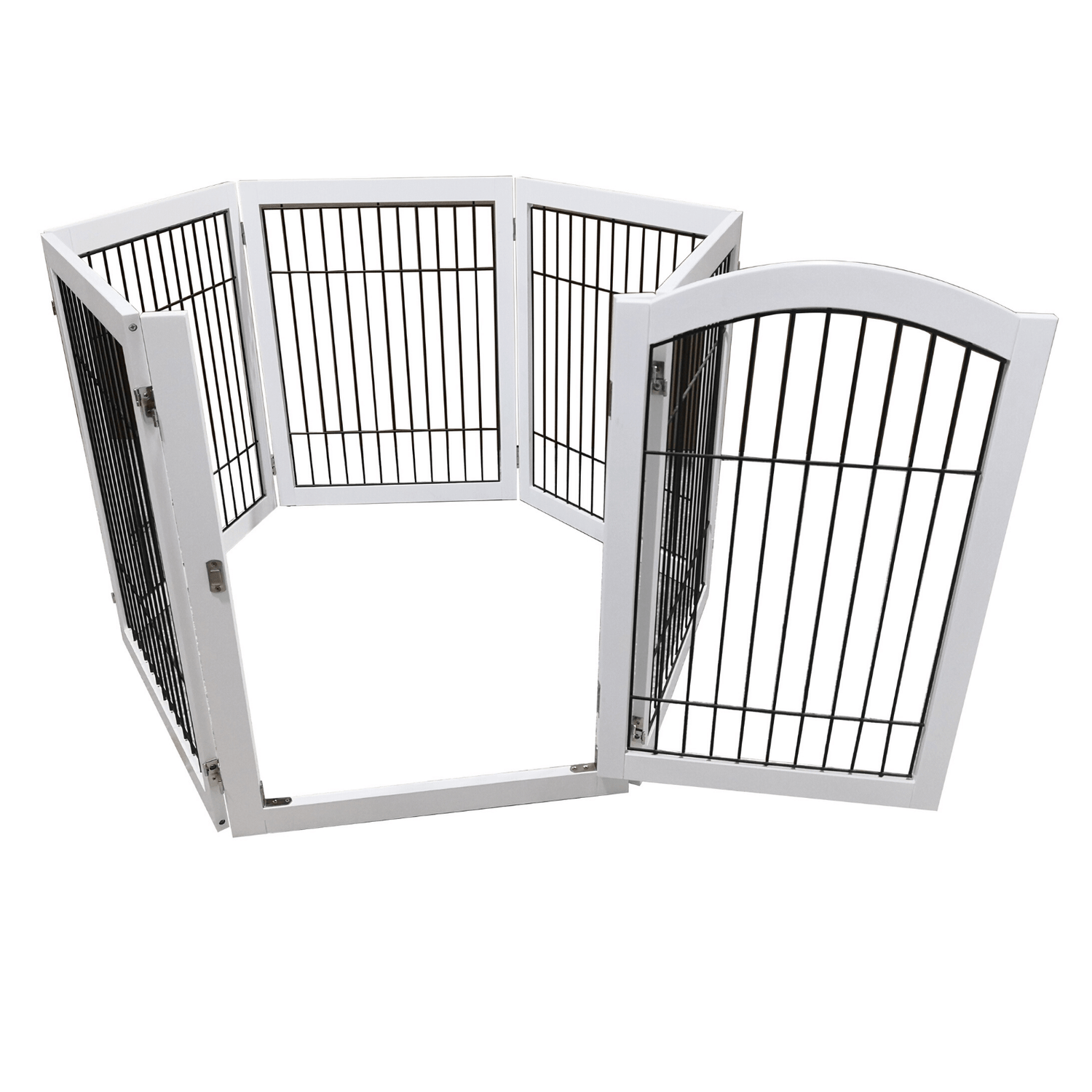 Wooden Dog Pen and Six Panel Pet Gate, White-Pet Care &gt; Dog Supplies-PEROZ Accessories
