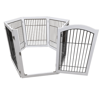 Wooden Dog Pen and Six Panel Pet Gate, White-Pet Care &gt; Dog Supplies-PEROZ Accessories