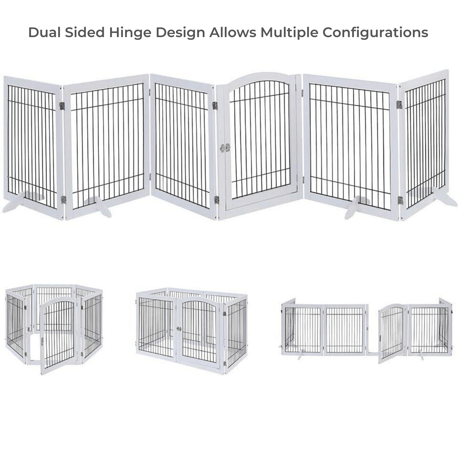 Wooden Dog Pen and Six Panel Pet Gate, White-Pet Care &gt; Dog Supplies-PEROZ Accessories