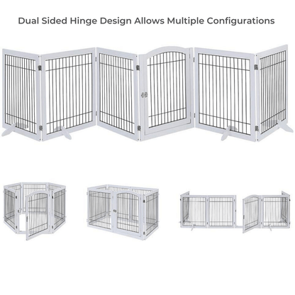 Wooden Dog Pen and Six Panel Pet Gate, White-Pet Care &gt; Dog Supplies-PEROZ Accessories