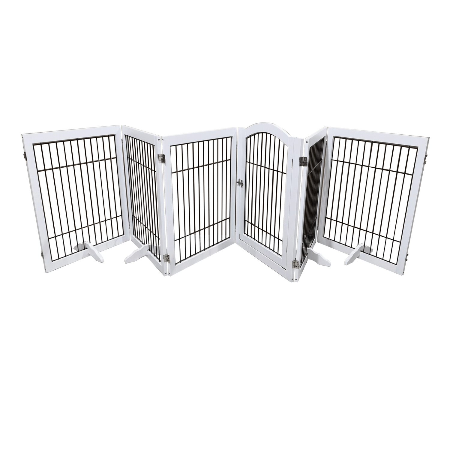 Wooden Dog Pen and Six Panel Pet Gate, White-Pet Care &gt; Dog Supplies-PEROZ Accessories