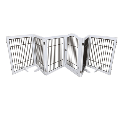 Wooden Dog Pen and Six Panel Pet Gate, White-Pet Care &gt; Dog Supplies-PEROZ Accessories