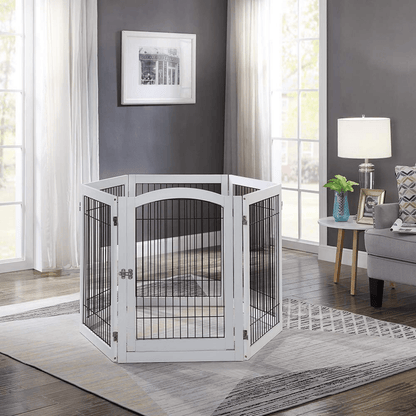 Wooden Dog Pen and Six Panel Pet Gate, White-Pet Care &gt; Dog Supplies-PEROZ Accessories