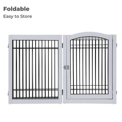 Wooden Dog Pen and Six Panel Pet Gate, White-Pet Care &gt; Dog Supplies-PEROZ Accessories
