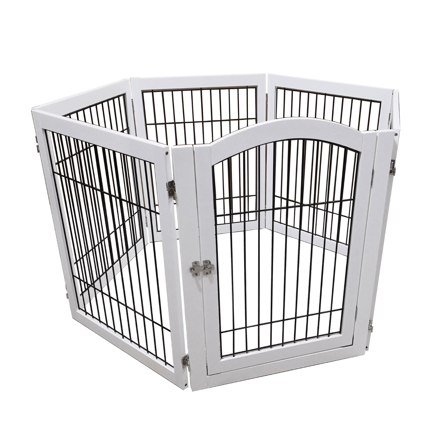 Wooden Dog Pen and Six Panel Pet Gate, White-Pet Care &gt; Dog Supplies-PEROZ Accessories