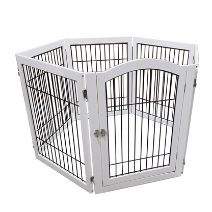 Wooden Dog Pen and Six Panel Pet Gate, White-Pet Care &gt; Dog Supplies-PEROZ Accessories