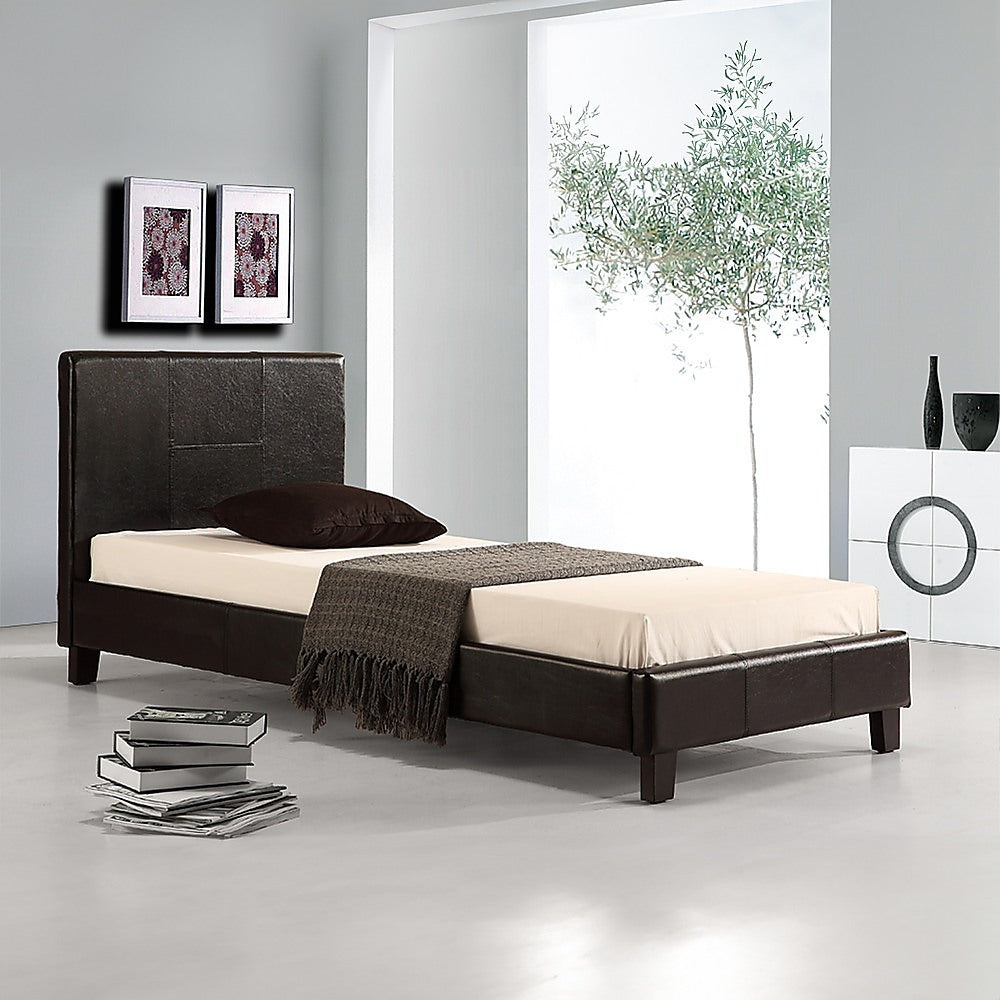 Single PU Leather Bed Frame Black-Furniture &gt; Bedroom-PEROZ Accessories