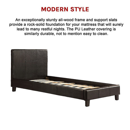 Single PU Leather Bed Frame Black-Furniture &gt; Bedroom-PEROZ Accessories