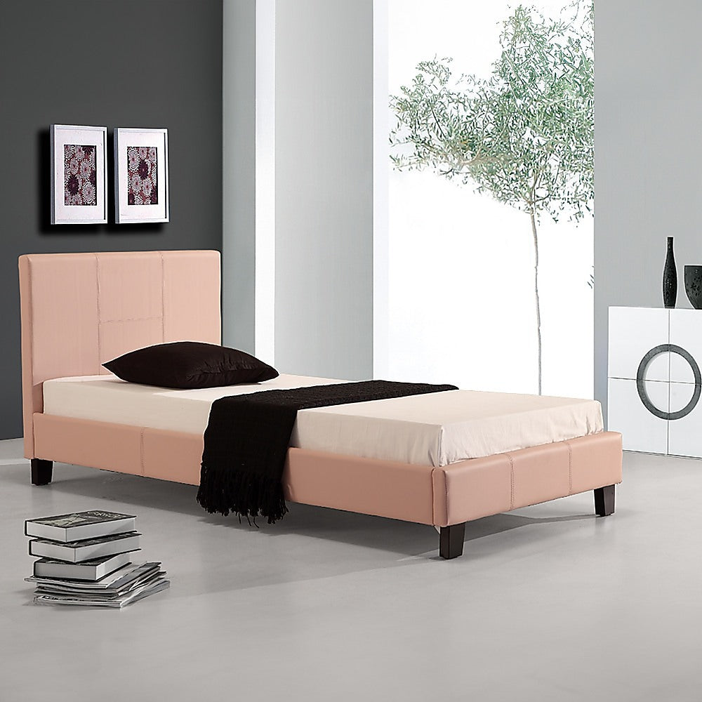 Single PU Leather Bed Frame Pink-Bed Frames-PEROZ Accessories