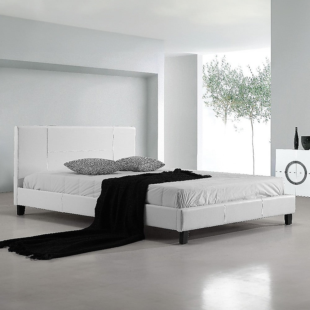 Double PU Leather Bed Frame White-Bed Frames-PEROZ Accessories