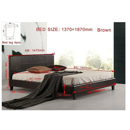 Double PU Leather Bed Frame Brown-Furniture &gt; Bedroom-PEROZ Accessories
