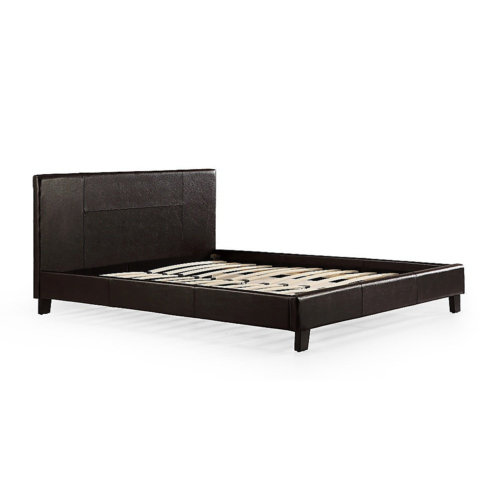 Double PU Leather Bed Frame Brown-Furniture &gt; Bedroom-PEROZ Accessories