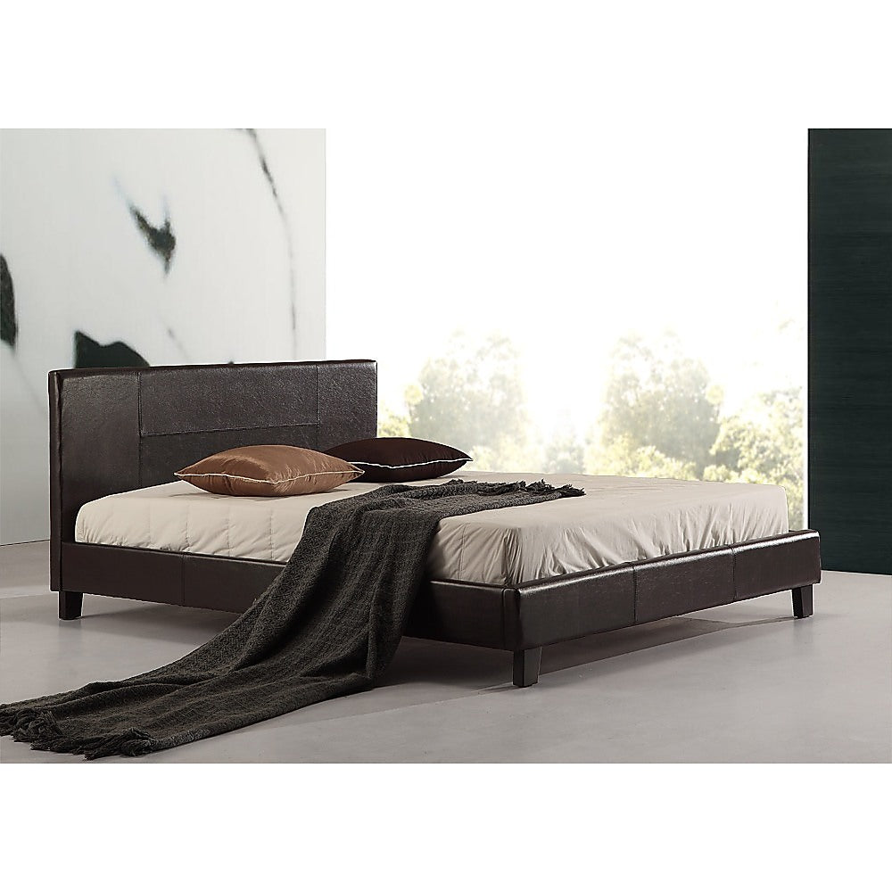 Double PU Leather Bed Frame Brown-Furniture &gt; Bedroom-PEROZ Accessories