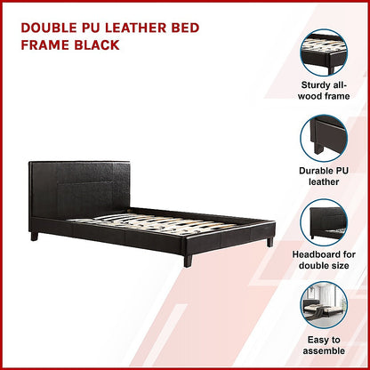 Double PU Leather Bed Frame Black-Furniture &gt; Bedroom-PEROZ Accessories