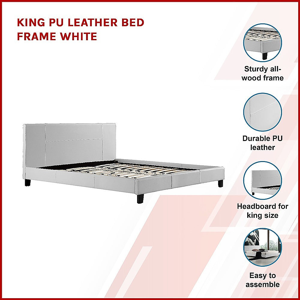 King PU Leather Bed Frame White-Bed Frames-PEROZ Accessories