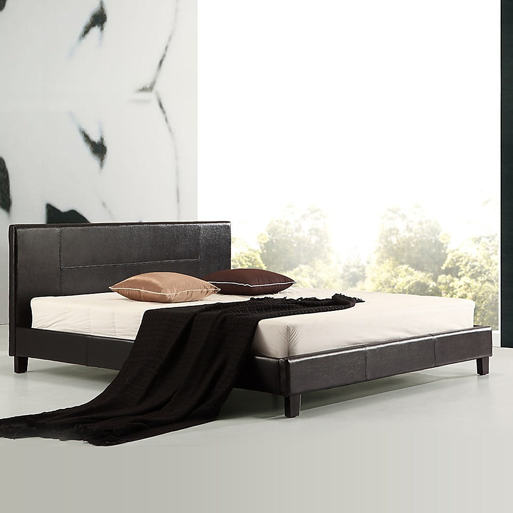 King PU Leather Bed Frame Brown-Furniture &gt; Bedroom-PEROZ Accessories
