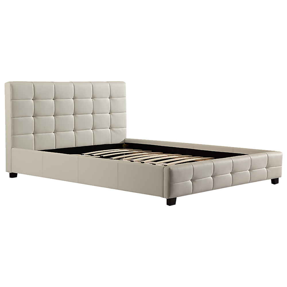 Double PU Leather Deluxe Bed Frame White-Furniture &gt; Bedroom-PEROZ Accessories