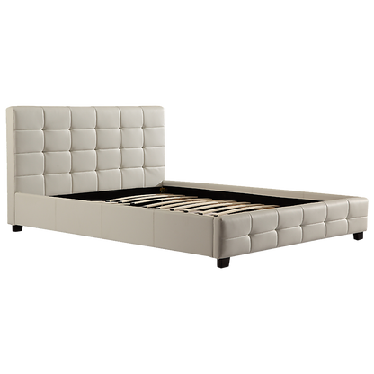 Double PU Leather Deluxe Bed Frame White-Furniture &gt; Bedroom-PEROZ Accessories