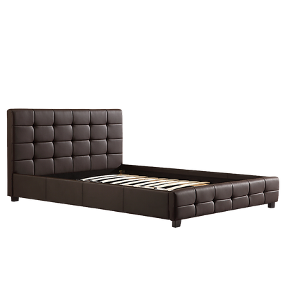 Double PU Leather Deluxe Bed Frame Brown-Bed Frames-PEROZ Accessories