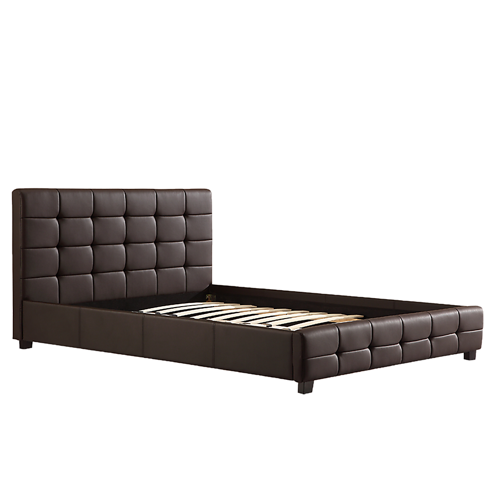 Double PU Leather Deluxe Bed Frame Brown-Bed Frames-PEROZ Accessories