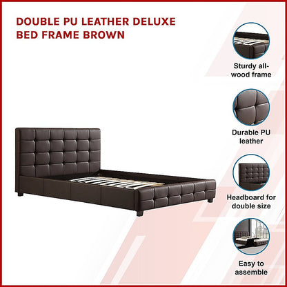 Double PU Leather Deluxe Bed Frame Brown-Bed Frames-PEROZ Accessories