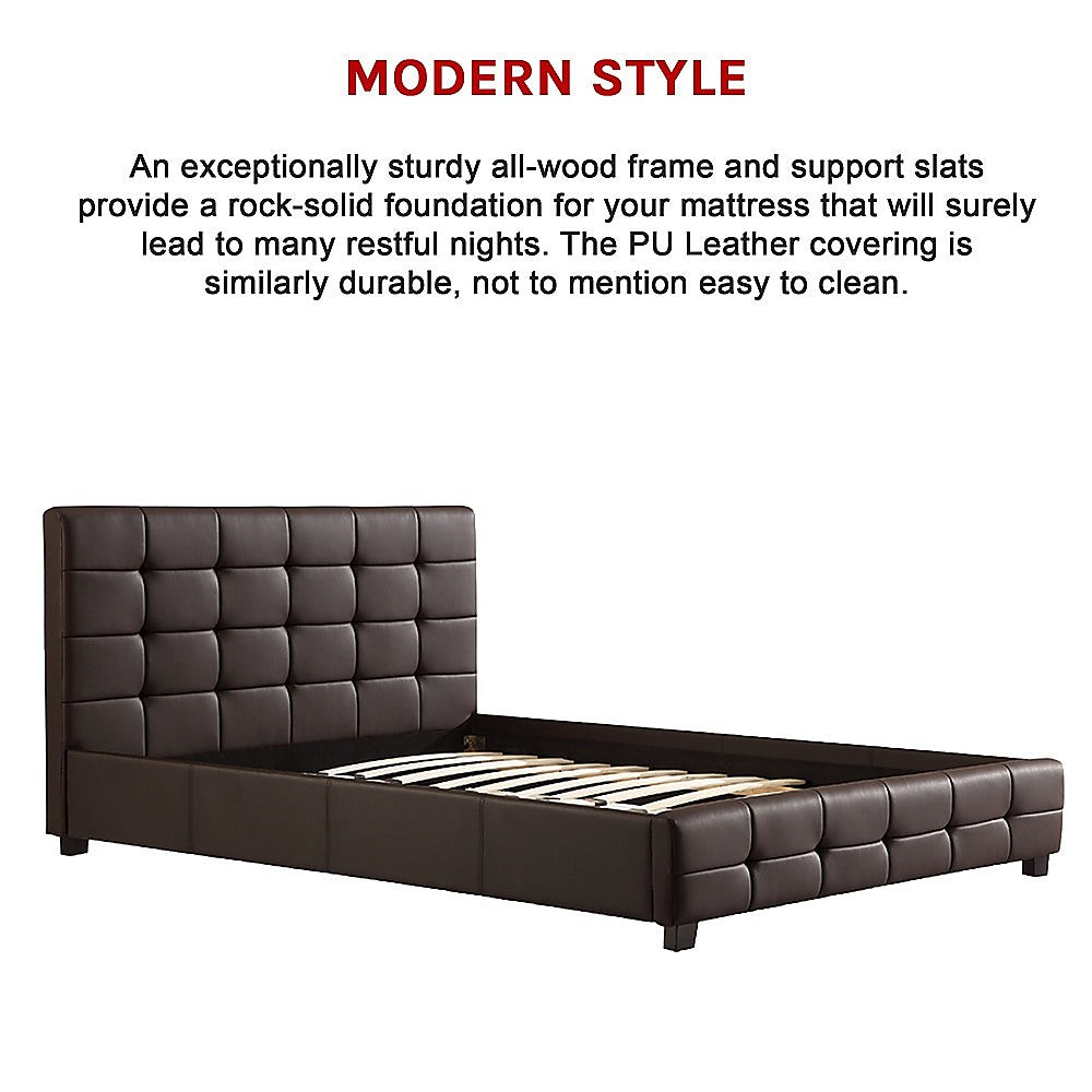 Double PU Leather Deluxe Bed Frame Brown-Bed Frames-PEROZ Accessories