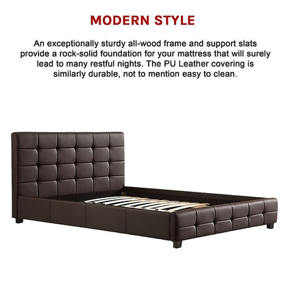 Double PU Leather Deluxe Bed Frame Brown-Bed Frames-PEROZ Accessories