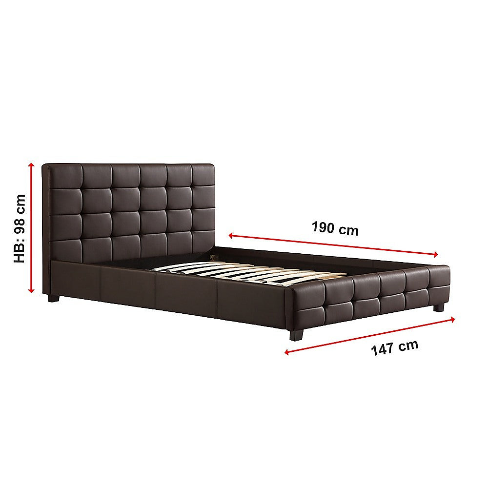 Double PU Leather Deluxe Bed Frame Brown-Bed Frames-PEROZ Accessories
