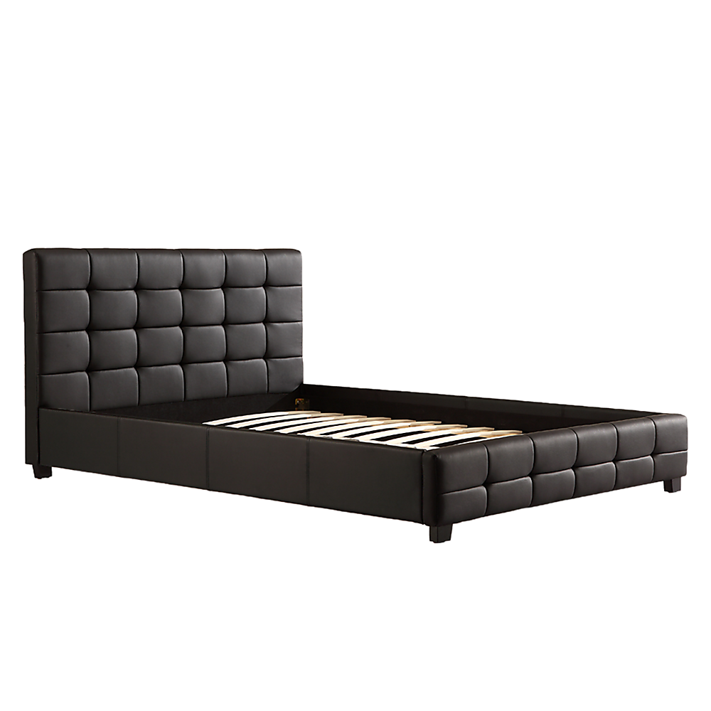 Double PU Leather Deluxe Bed Frame Black-Furniture &gt; Bedroom-PEROZ Accessories