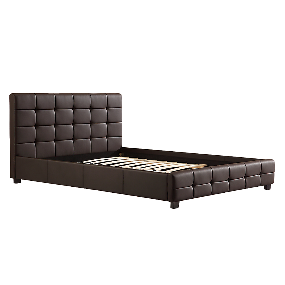 Queen PU Leather Deluxe Bed Frame Brown-Furniture > Bedroom-PEROZ Accessories