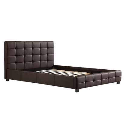 Queen PU Leather Deluxe Bed Frame Brown-Furniture &gt; Bedroom-PEROZ Accessories